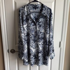 Tommy Hilfiger Navy and White Paisley Button Down Shirt